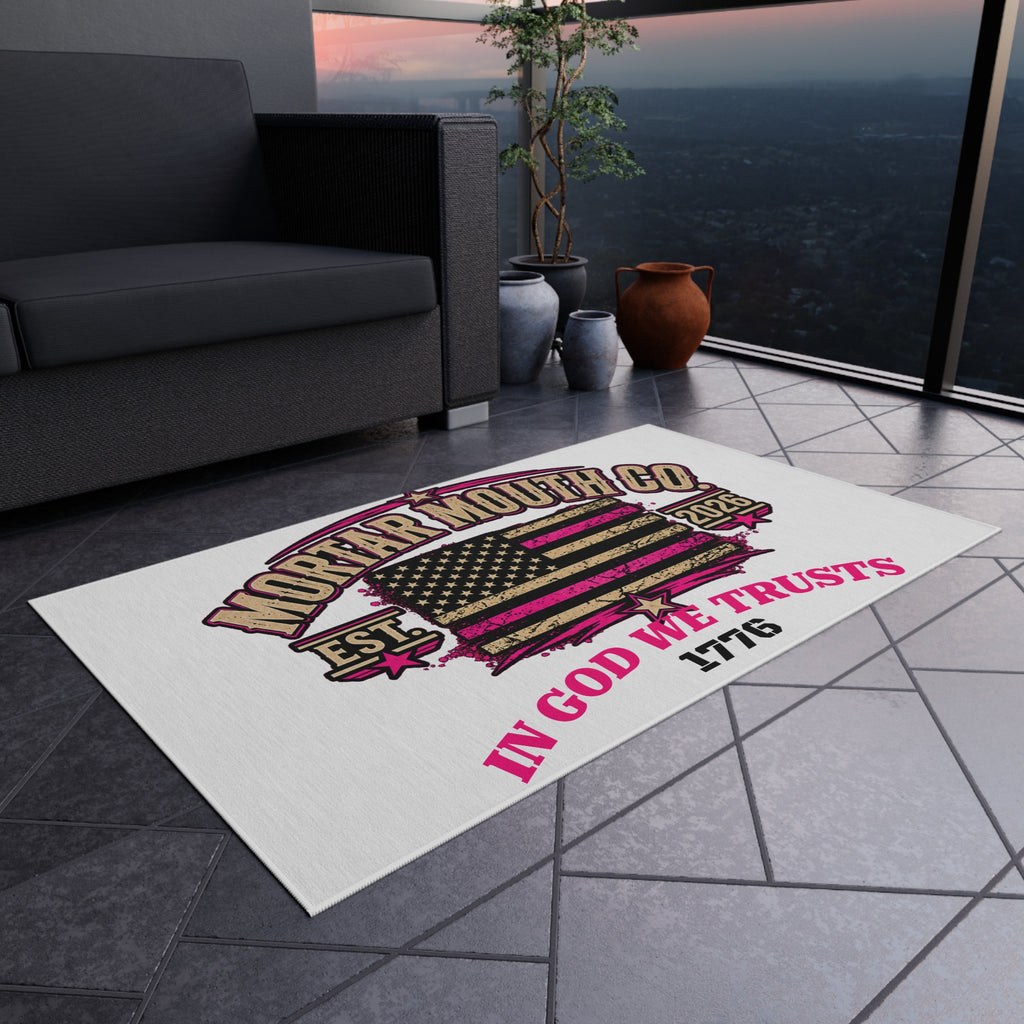 Patriotic Outdoor Rug - "Mortar Mouth Co." American Flag "In God We Trust 1776" Doormat "GIRL POWER" BECAUSE YOU'RE MADE DIFFERENT.