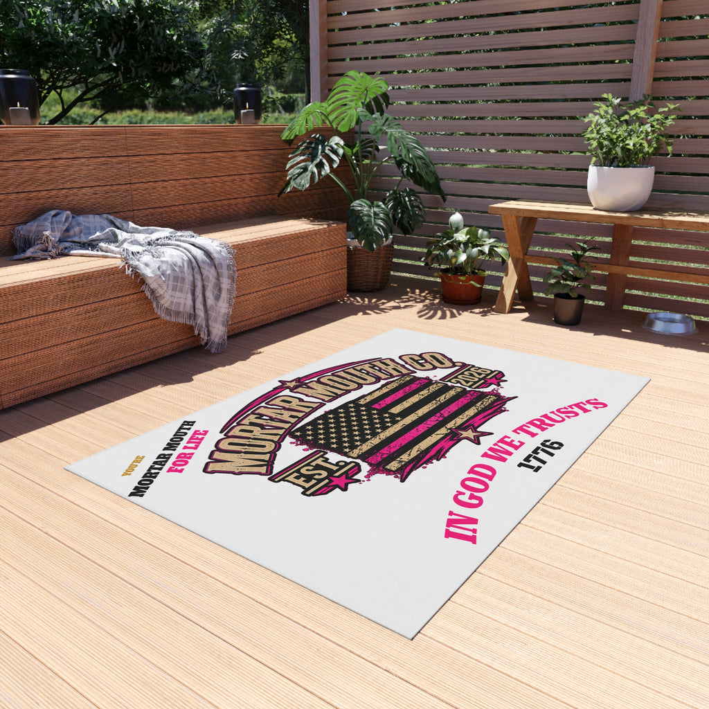 Patriotic Outdoor Rug - "Mortar Mouth Co." American Flag "In God We Trust 1776" Doormat "GIRL POWER" BECAUSE YOU'RE MADE DIFFERENT.