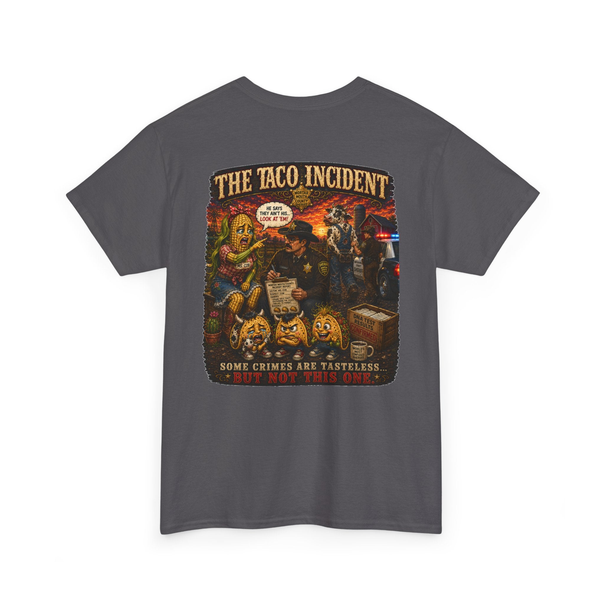 The Taco Incident | Funny Cow & Corn Graphic Tee | Mortar Mouth Co.