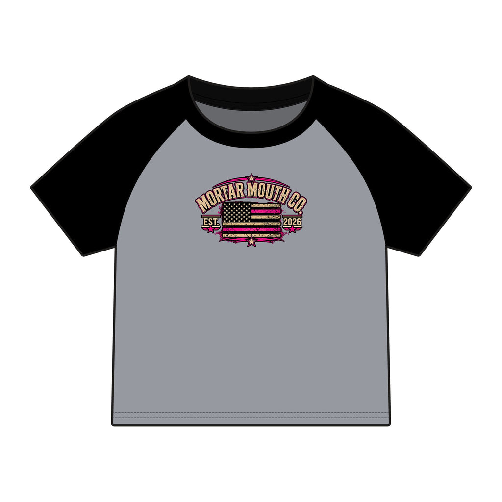 Women's Raglan Tee — Mortar Mouth Co. Pinup Skull Graphic ("Tradesmen Always Get The Tail")