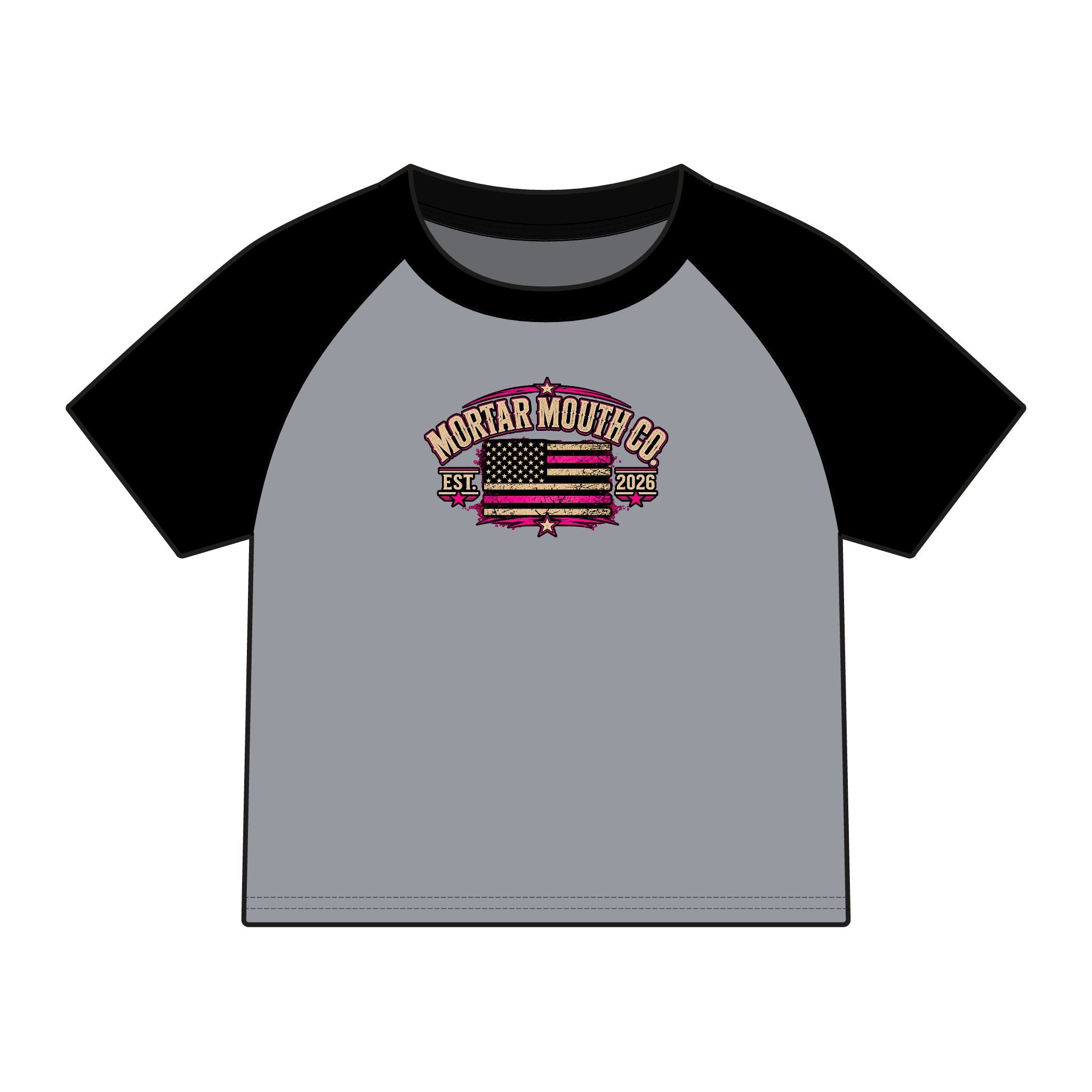 Women's Raglan Tee — Mortar Mouth Co. Pinup Skull Graphic ("Tradesmen Always Get The Tail")