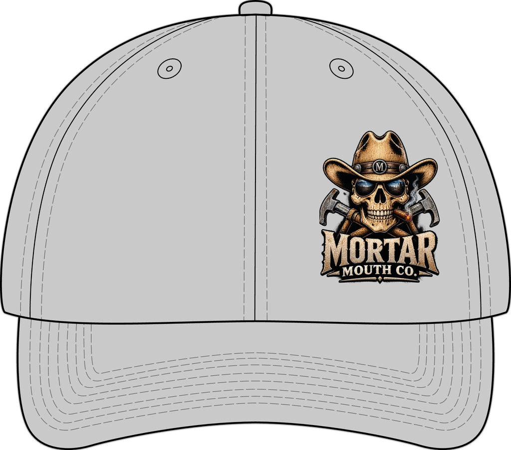 Mortar Mouth Co. Skull Cowboy Flat Bill Cap — Trucker-Style Flexfit Hat