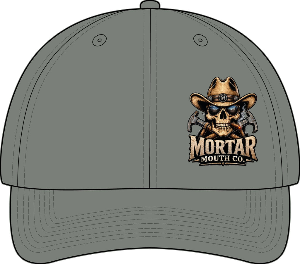 Mortar Mouth Co. Skull Cowboy Flat Bill Cap — Trucker-Style Flexfit Hat