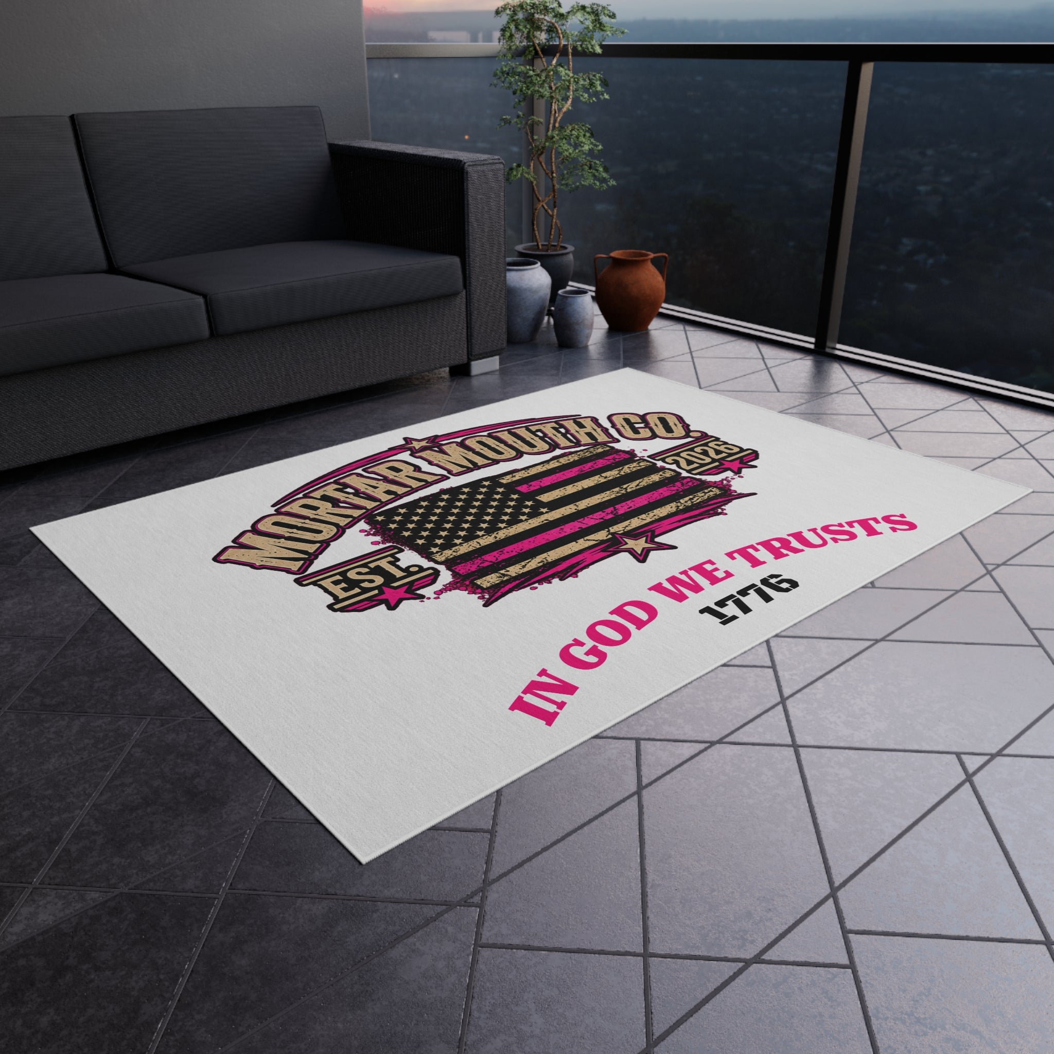 Patriotic Outdoor Rug - "Mortar Mouth Co." American Flag "In God We Trust 1776" Doormat "GIRL POWER" BECAUSE YOU'RE MADE DIFFERENT.