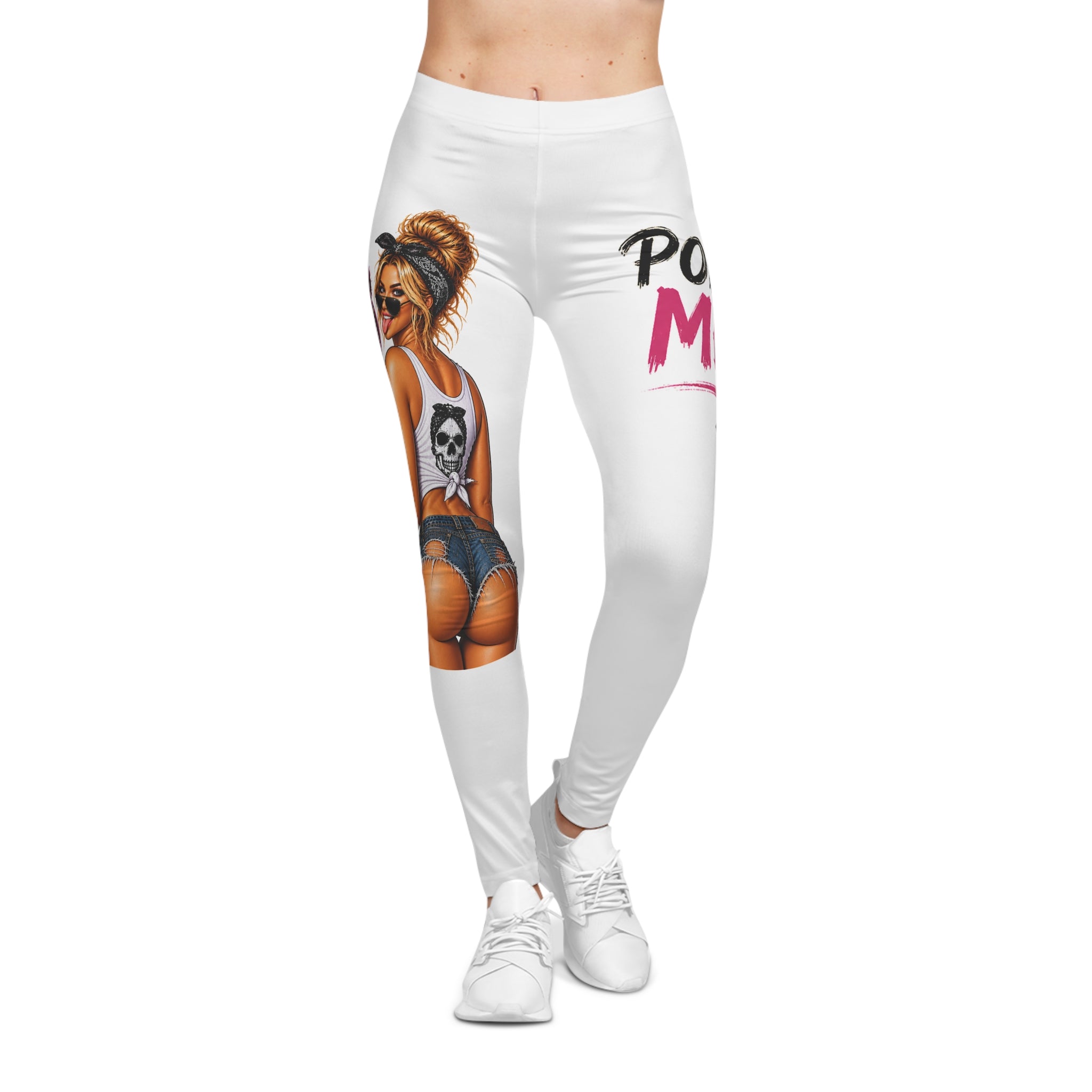 Graphic Women's Leggings — "Poke Me" Biker Pinup Design