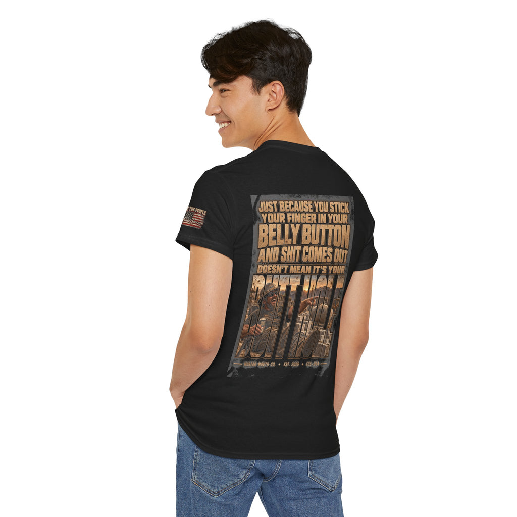 Funny Belly Button Finger Point Construction Shirt — Mason, Concrete, Labor Graphic Tee