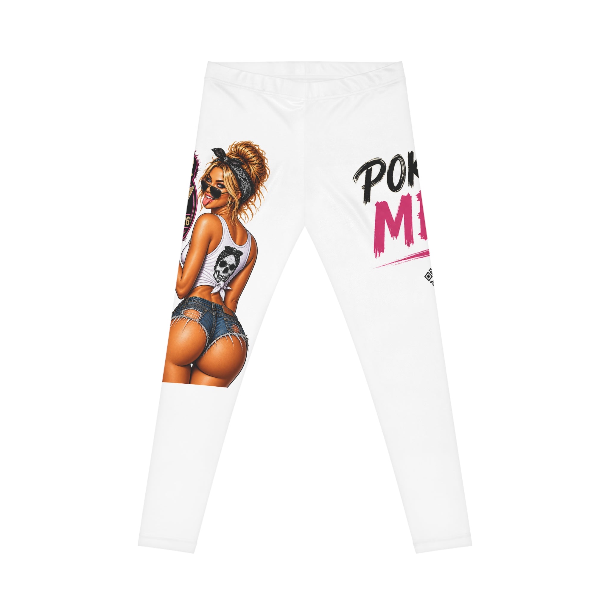 Graphic Women's Leggings — "Poke Me" Biker Pinup Design