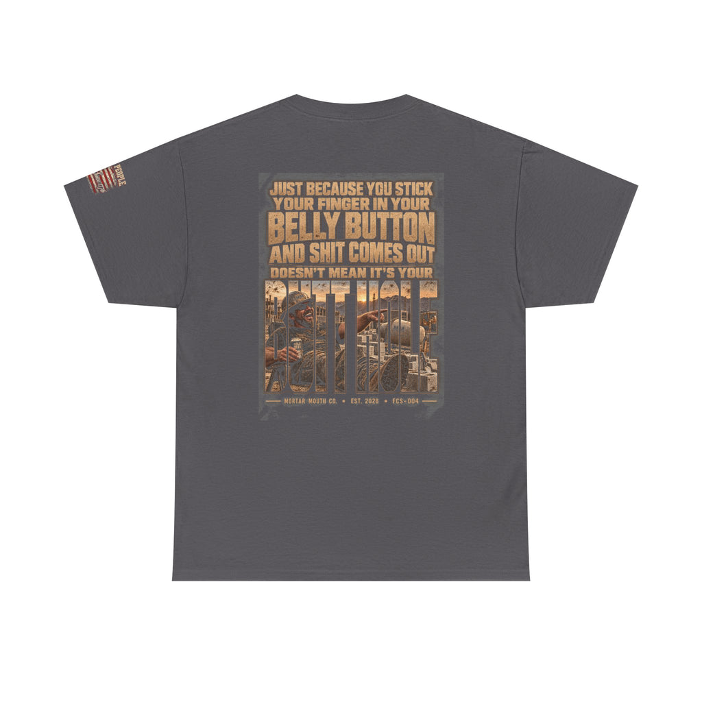 Funny Belly Button Finger Point Construction Shirt — Mason, Concrete, Labor Graphic Tee