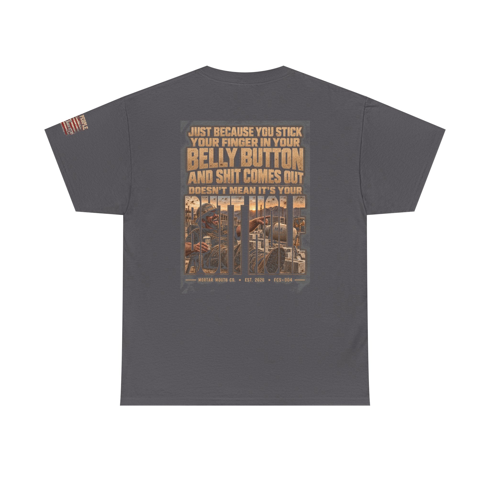Funny Belly Button Finger Point Construction Shirt — Mason, Concrete, Labor Graphic Tee