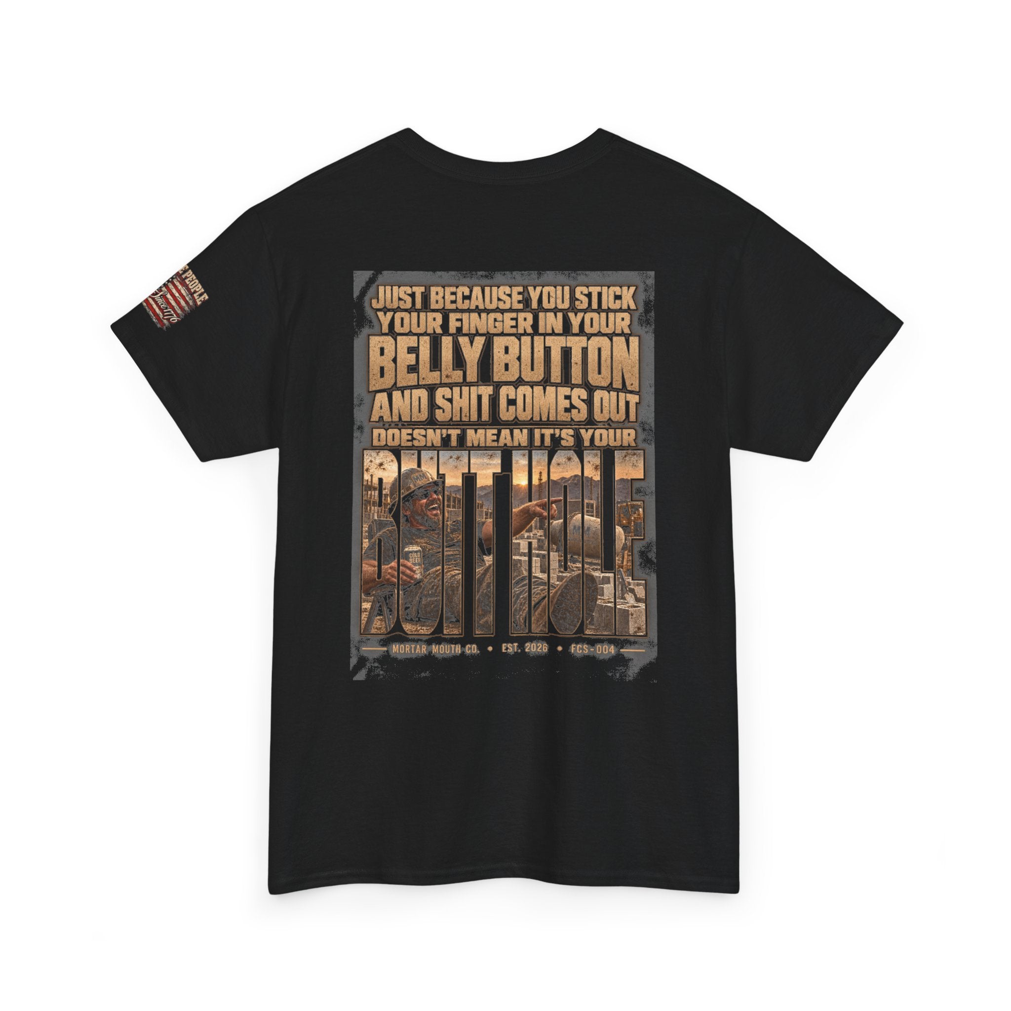 Funny Belly Button Finger Point Construction Shirt — Mason, Concrete, Labor Graphic Tee