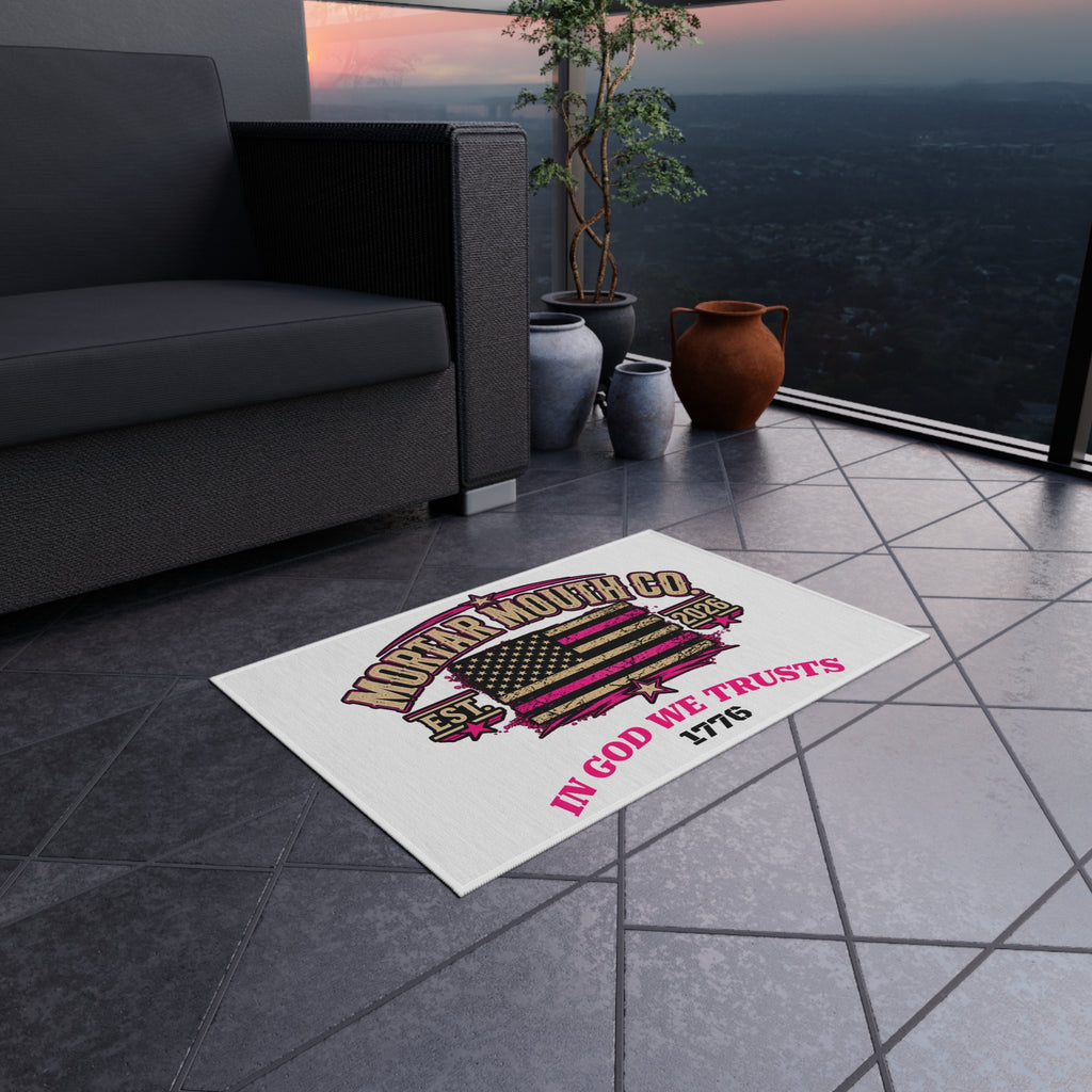 Patriotic Outdoor Rug - "Mortar Mouth Co." American Flag "In God We Trust 1776" Doormat "GIRL POWER" BECAUSE YOU'RE MADE DIFFERENT.